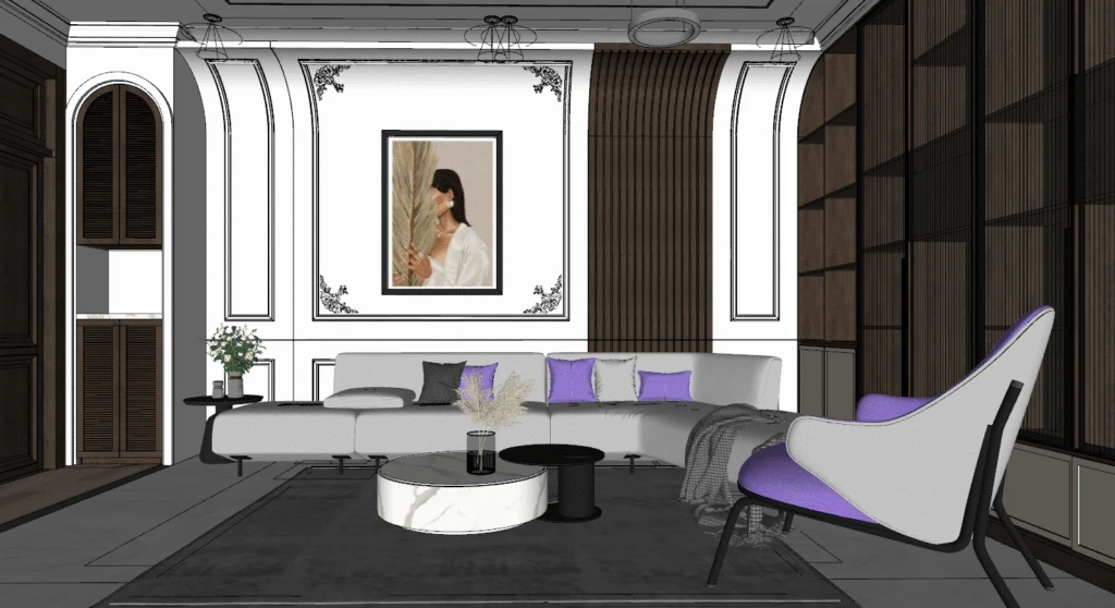 Livingroom & Kitchen SketchUp Vray Scene Free Download ID: 212000006 (Huy Nguyen)