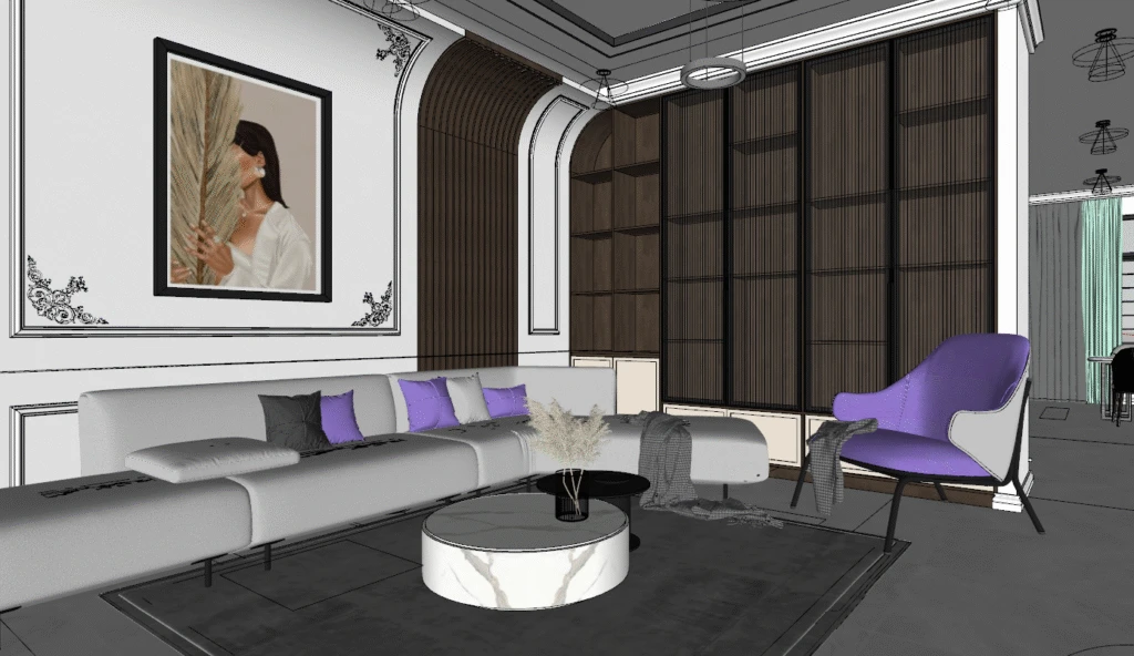 Livingroom & Kitchen SketchUp Vray Scene Free Download ID: 212000006 (Huy Nguyen)