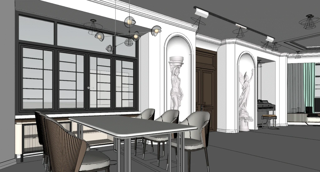 Livingroom & Kitchen SketchUp Vray Scene Free Download ID: 212000006 (Huy Nguyen)