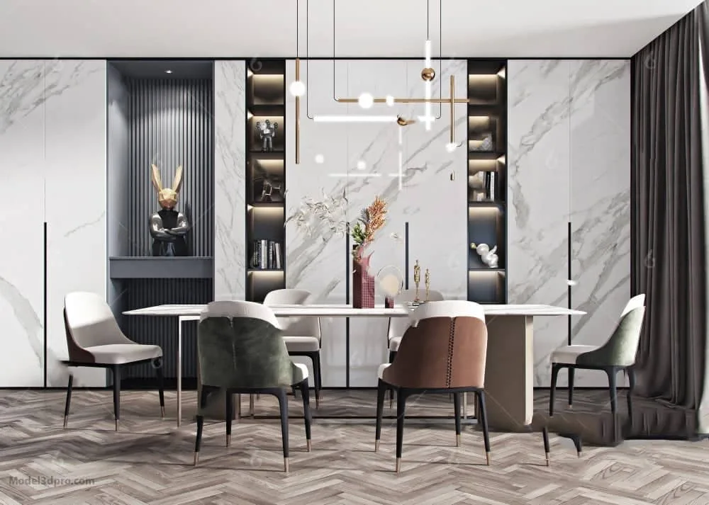 Dining room Sketchup scene interior model download ID: 104000011 (Nghia House)