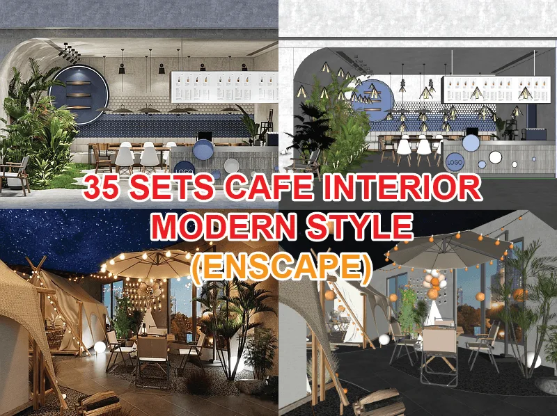 26. Coffee shop – 35 sets SketchUp model modern style (enscape) 26. Coffee shop – 35 sets SketchUp model modern style (enscape)