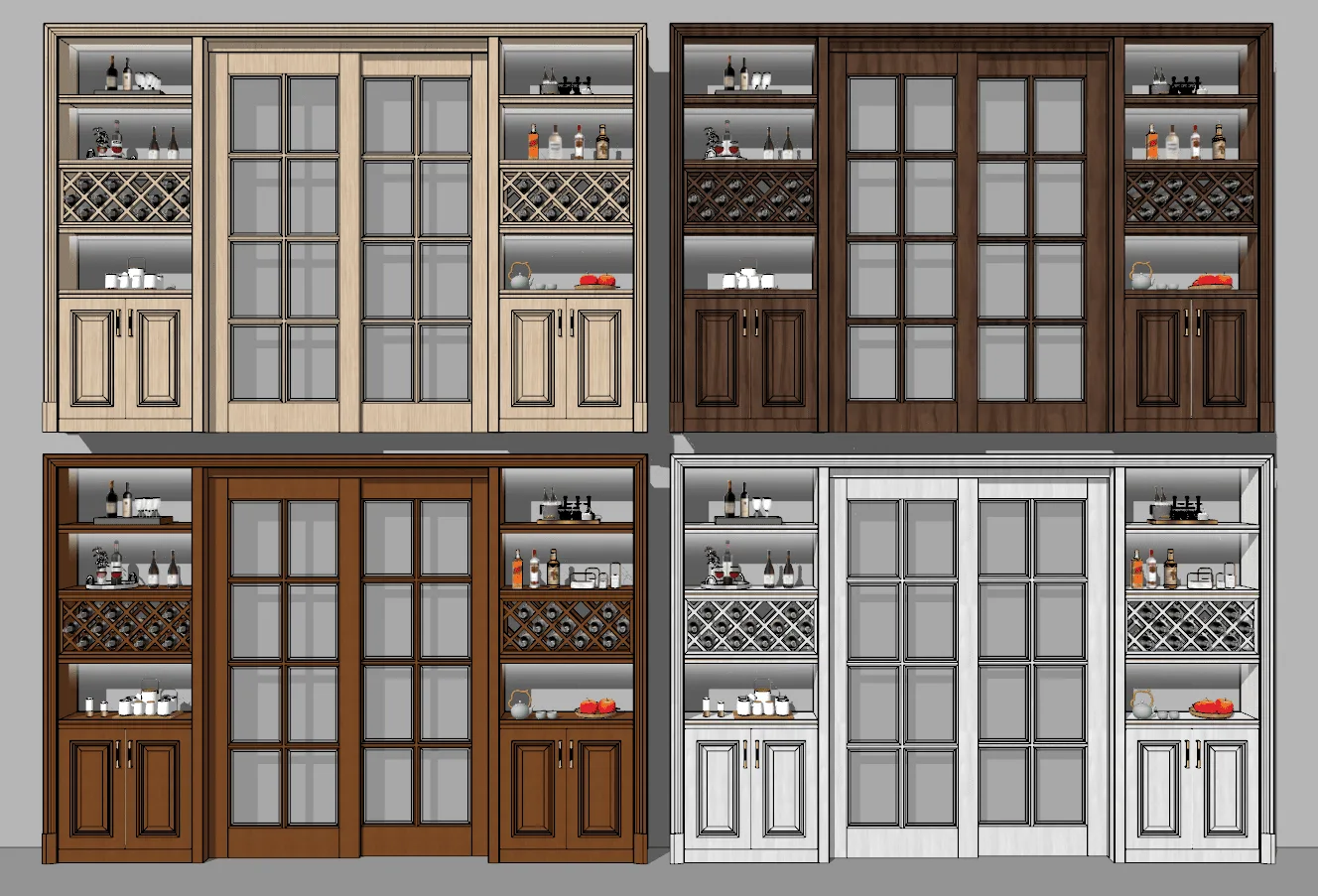 Decoration wine cabinet bookcase Sketchup model download ID: 118000005 (PF)
