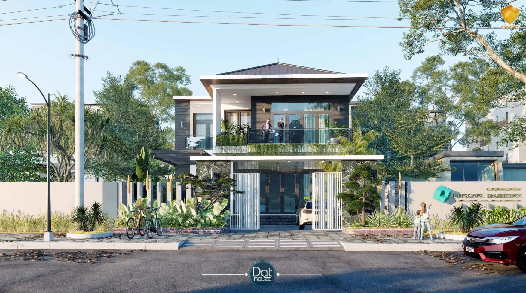 Sketchup villa exterior scene model download ID: 213000059 (Dat Houzz)