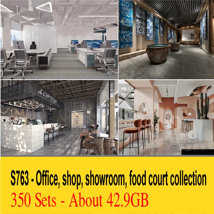 S763 – Office, shop, showroom, food court collection SketchUp model