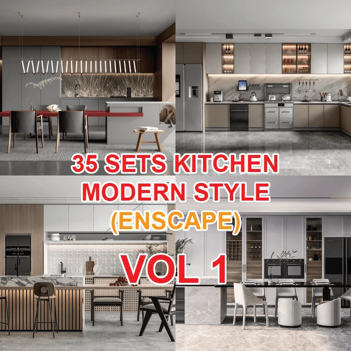 15. Kitchen – 35 sets SketchUp model modern style (enscape) vol 1