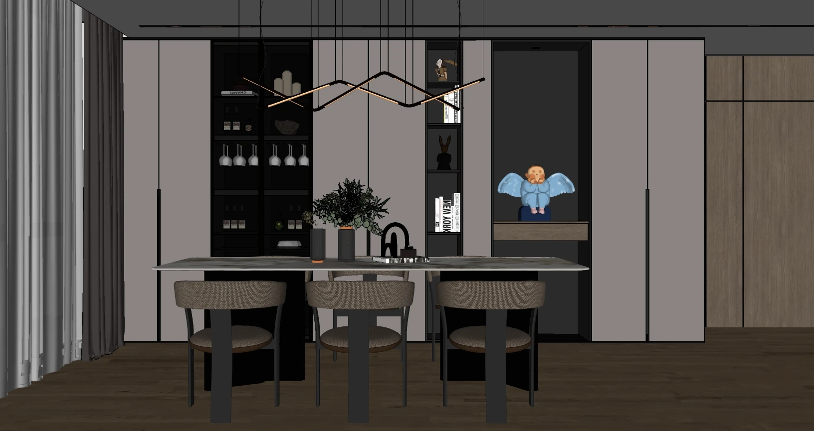 3D Model Free Download SketchUp Modern Dining Room ID 104000021 (To Dung)