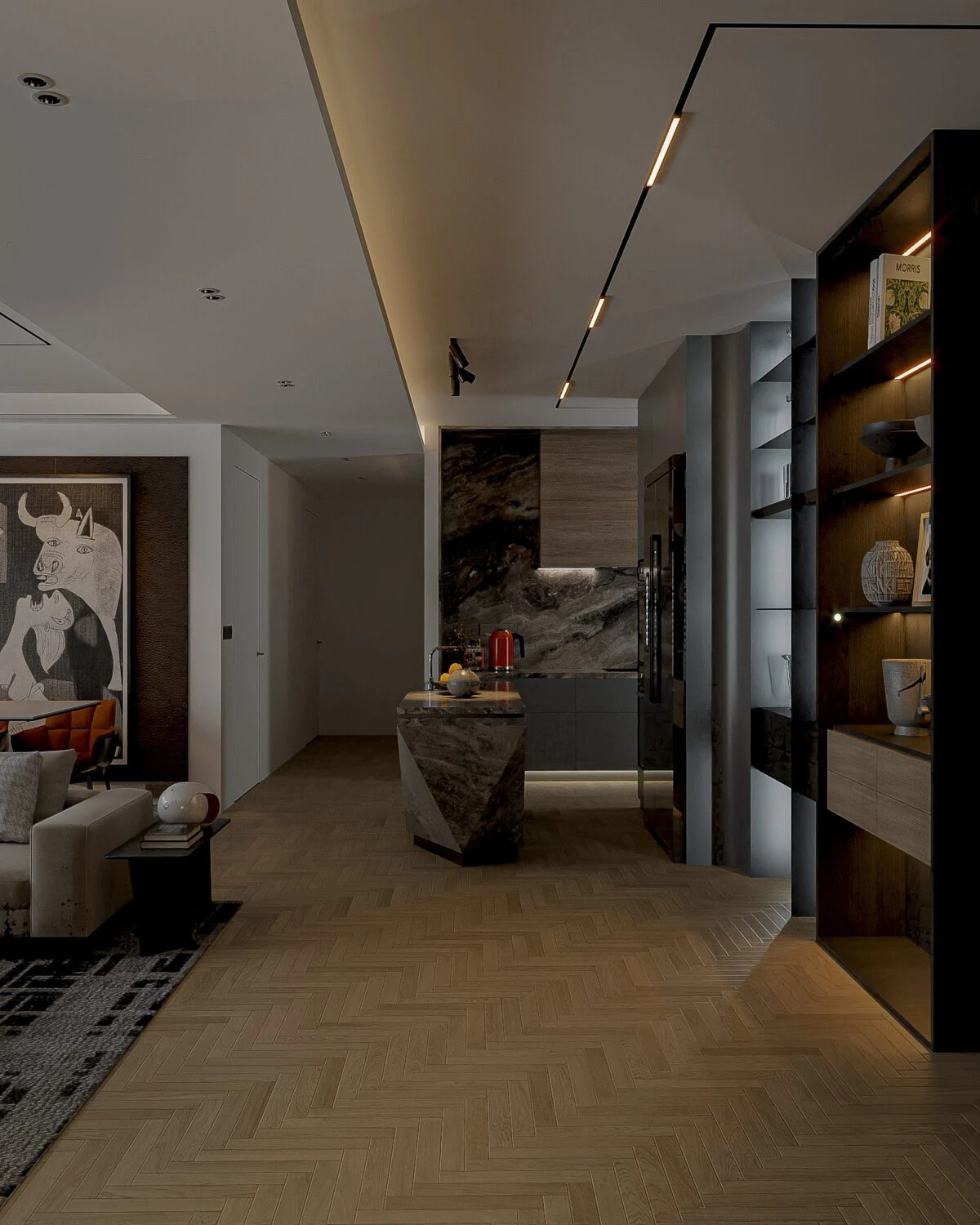 3D Model Free Download SketchUp Modern Living Room - Dining Room Vray ID 218000165 (Nhut Nam)