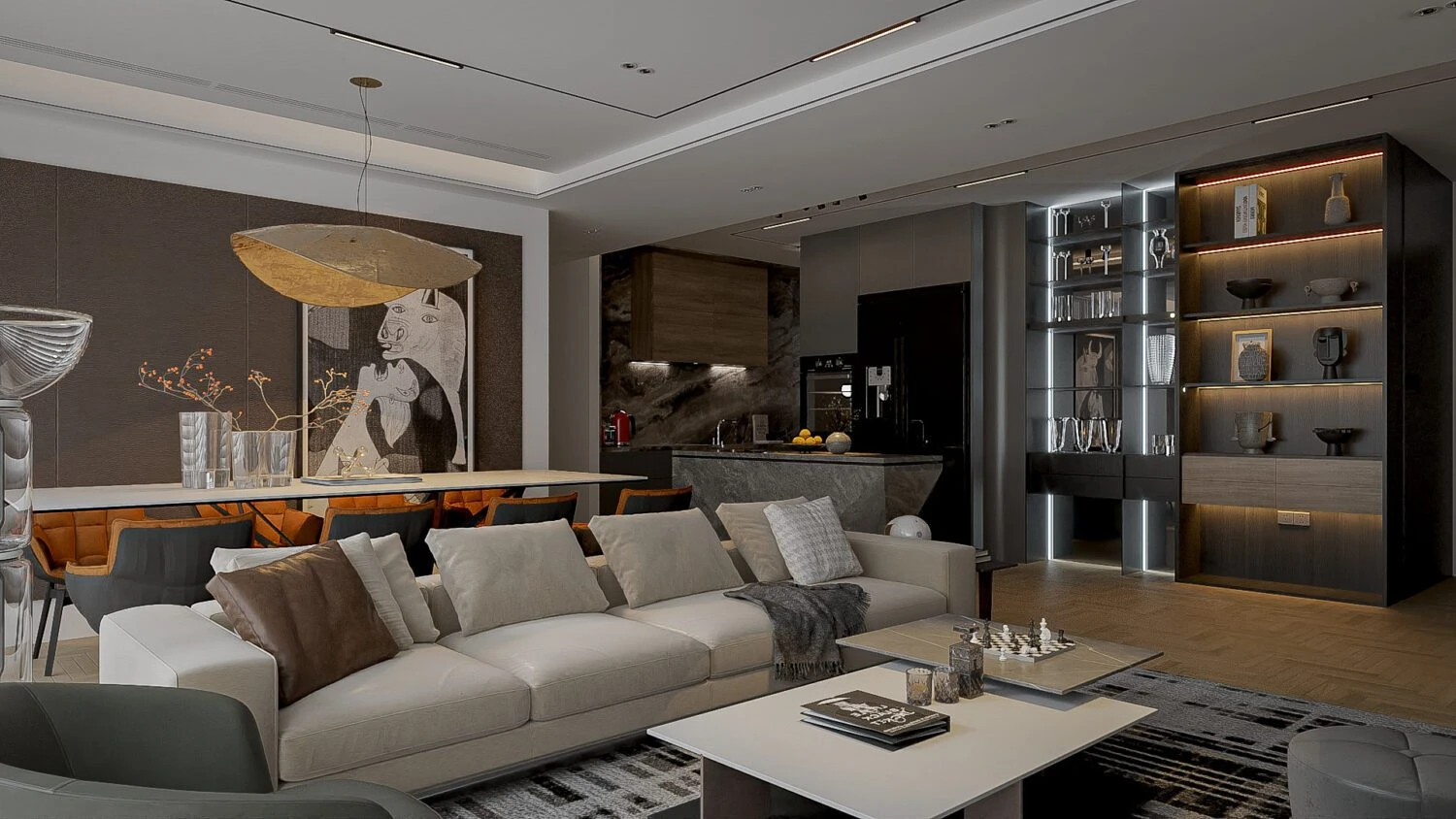 3D Model Free Download SketchUp Modern Living Room - Dining Room Vray ID 218000165 (Nhut Nam)