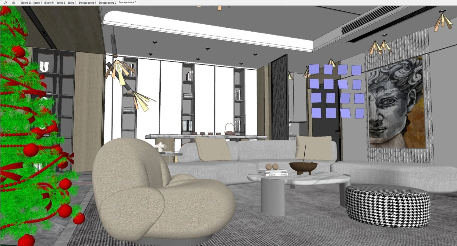 3D Model Free Download SketchUp Modern Living Room Enscape ID 100000395 (Dzung Coi)