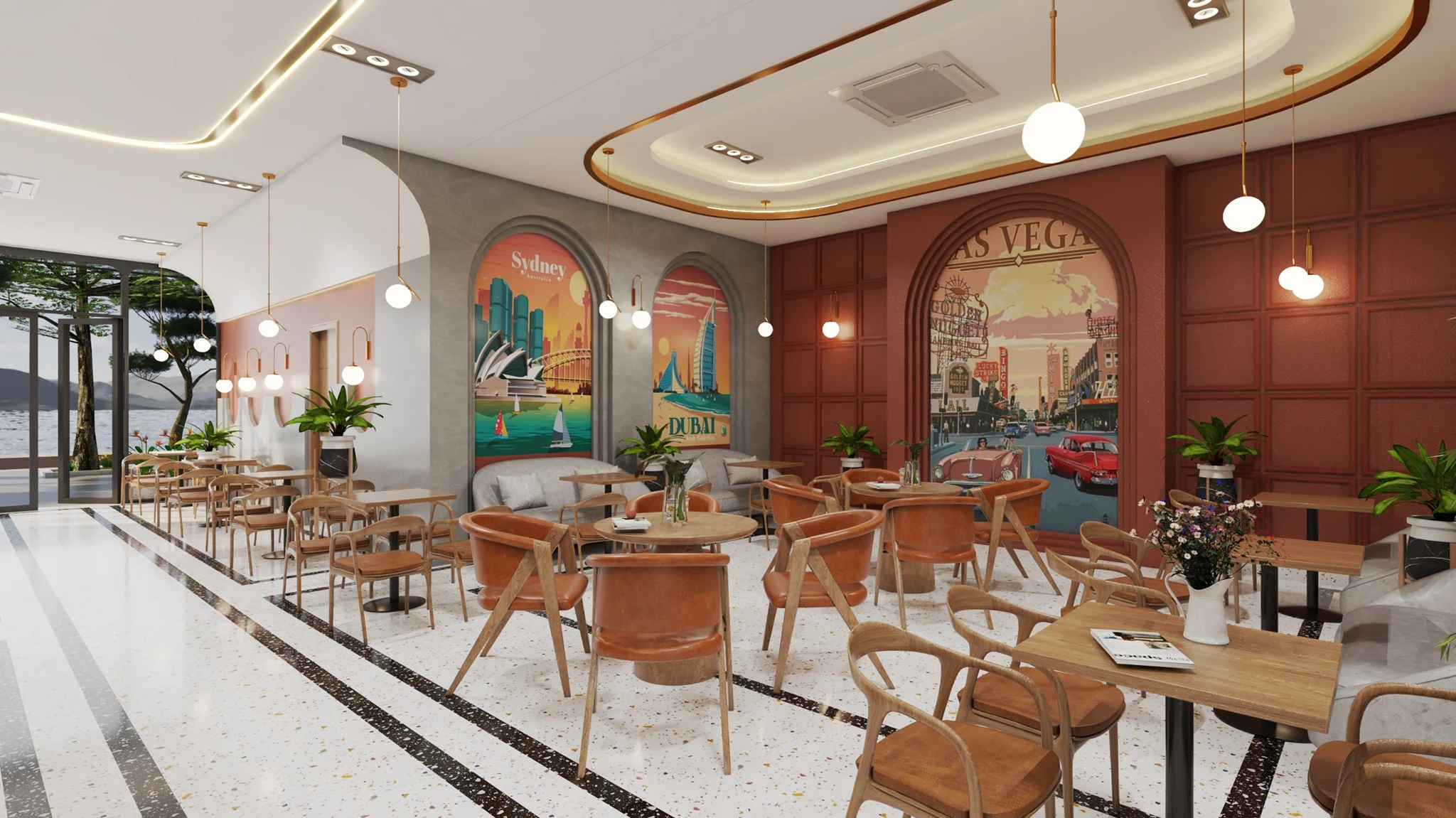 SketchUp Free Coffee Shop 3D Model Free Download SketchUp Vray Modern ID 108000063 (Dang Cuong)