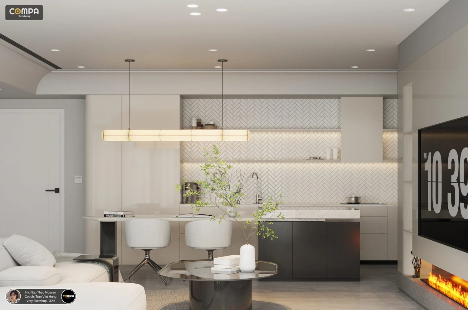 Download SketchUp Models Vray Modern Living Room - Dining Room Free ID 218000156 (Thao Nguyen)