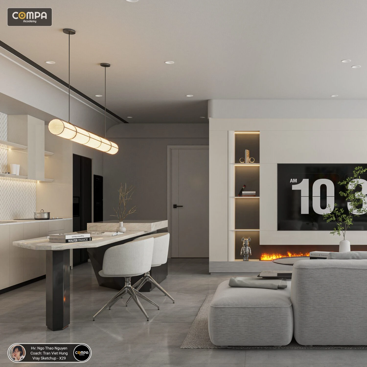 Download SketchUp Models Vray Modern Living Room - Dining Room Free ID 218000156 (Thao Nguyen)