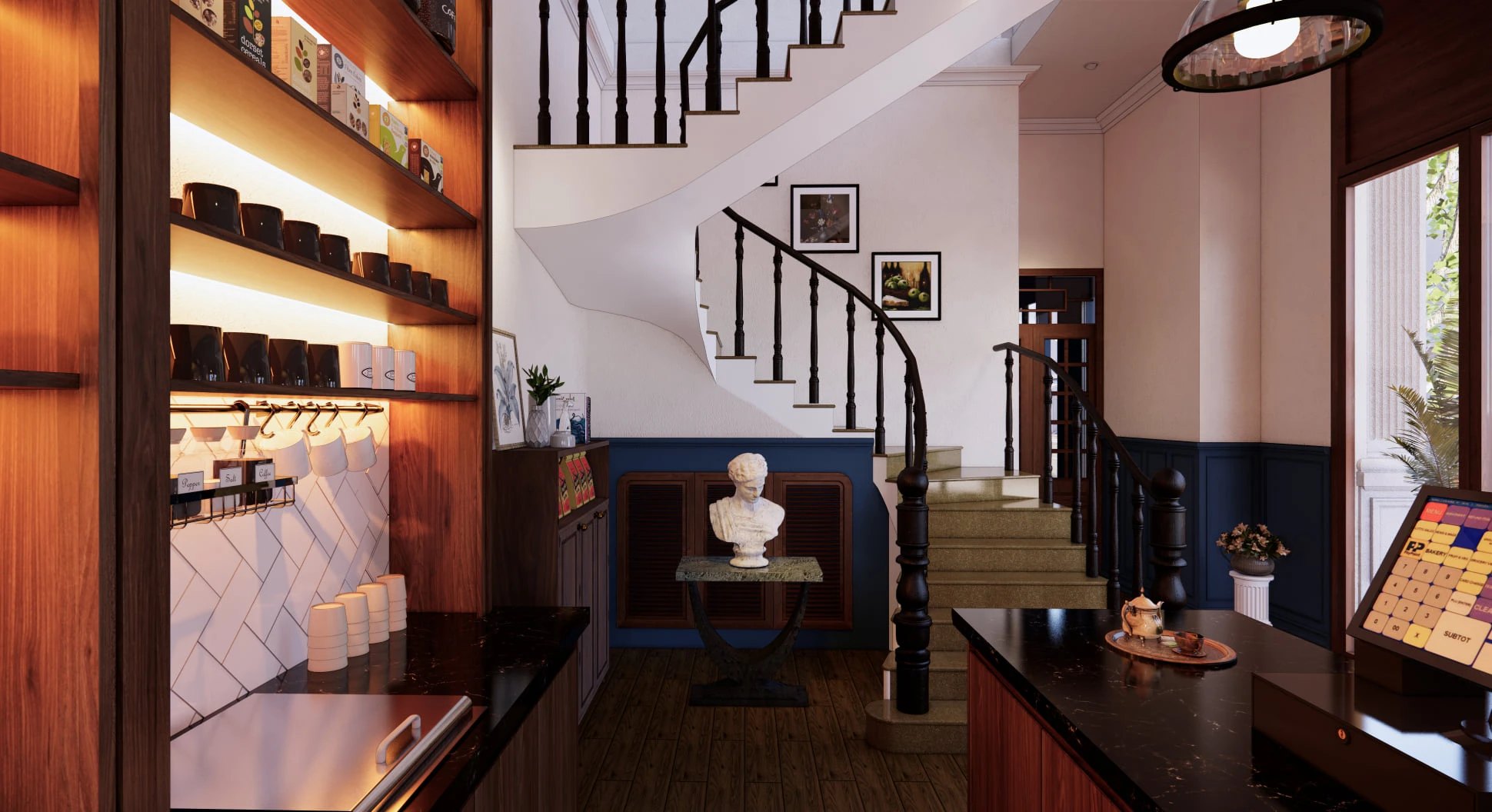 SketchUp Free Enscape Coffee Shop Download SketchUp Models Modern Free ID 108000064 (Nghiem Viet Thai)