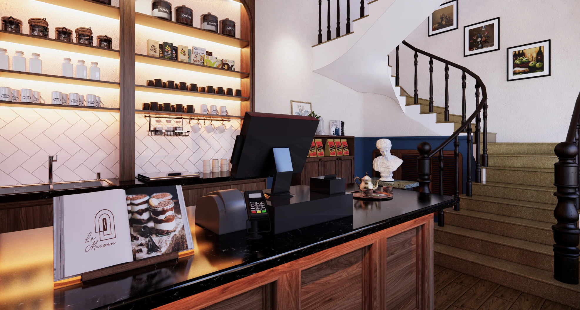 SketchUp Free Enscape Coffee Shop Download SketchUp Models Modern Free ID 108000064 (Nghiem Viet Thai)