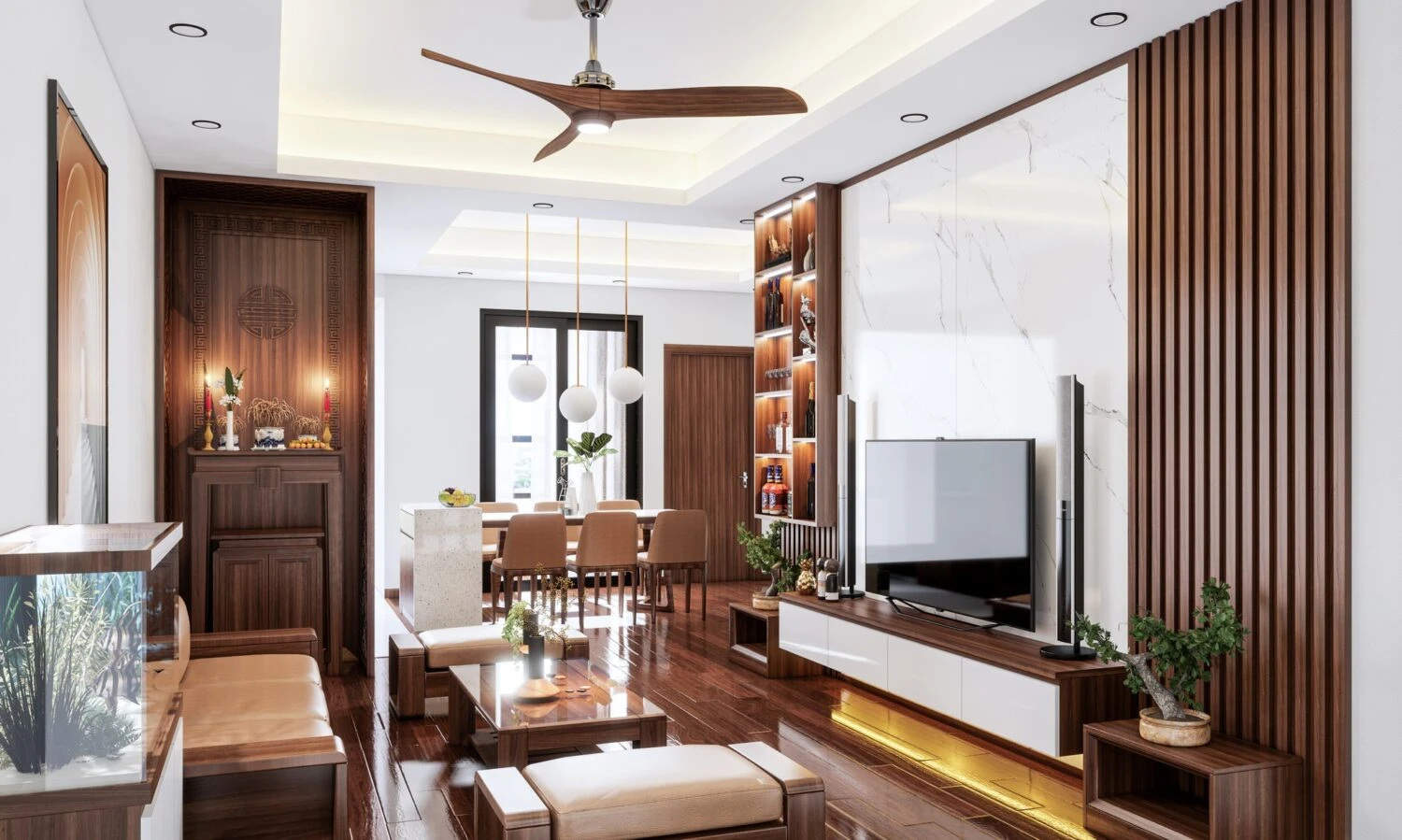 Enscape Living Room - Dining Room Free SketchUp Models Modern Download ID 218000152 (Sang Nguyen)