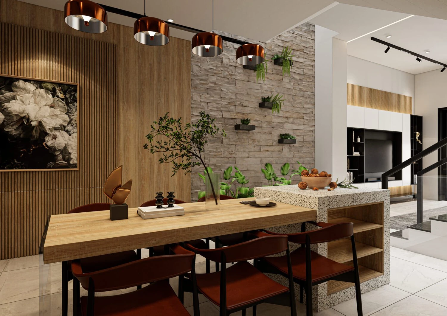 Enscape Living Room - Dining Room SketchUp 3D Model Free Download Modern ID 218000170 (Pham Minh Quang)