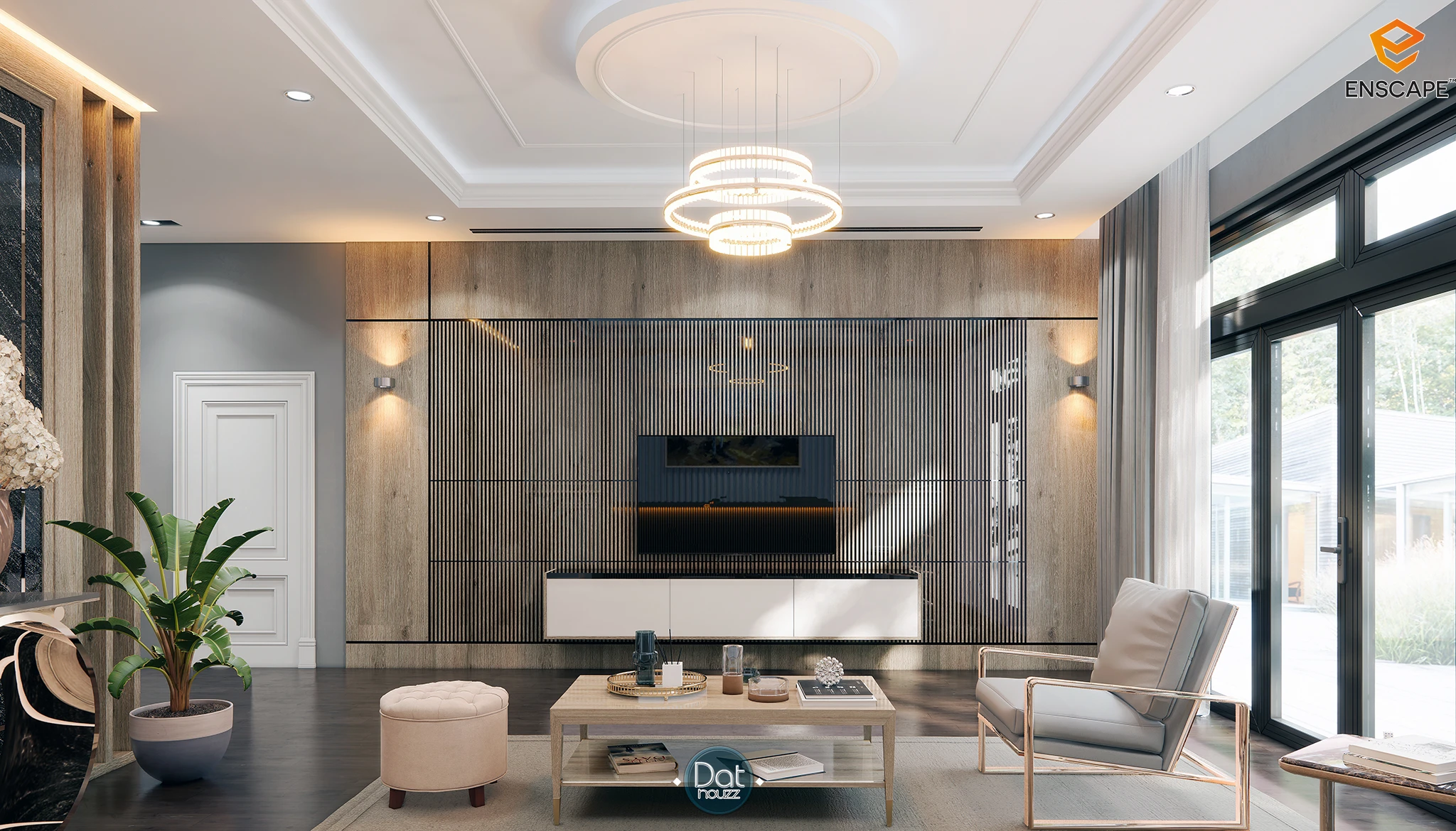 SketchUp Free Enscape Model Free Download Modern Living Room And Dining Room ID 218000073 (Dat Houzz)