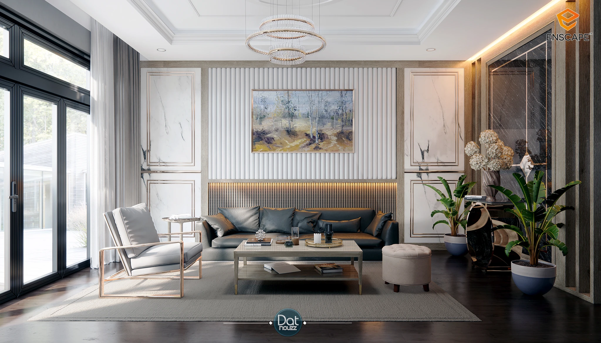 SketchUp Free Enscape Model Free Download Modern Living Room And Dining Room ID 218000073 (Dat Houzz)