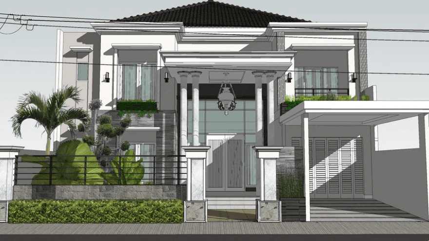 Exterior Sketchup Scene Download Vray Modern ID 101000638 (Rumah)