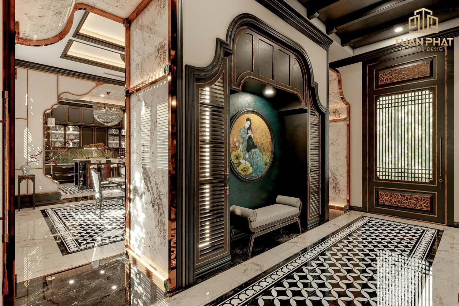 Free SketchUp Models Enscape Indochine Living Room - Dining Room Download ID 218000192 (Dung Nguyen)