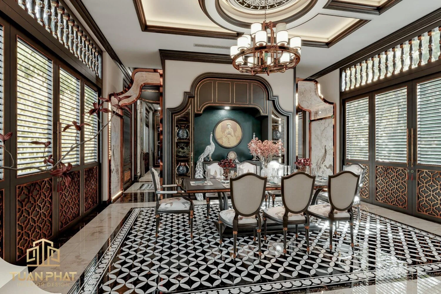 Free SketchUp Models Enscape Indochine Living Room - Dining Room Download ID 218000192 (Dung Nguyen)