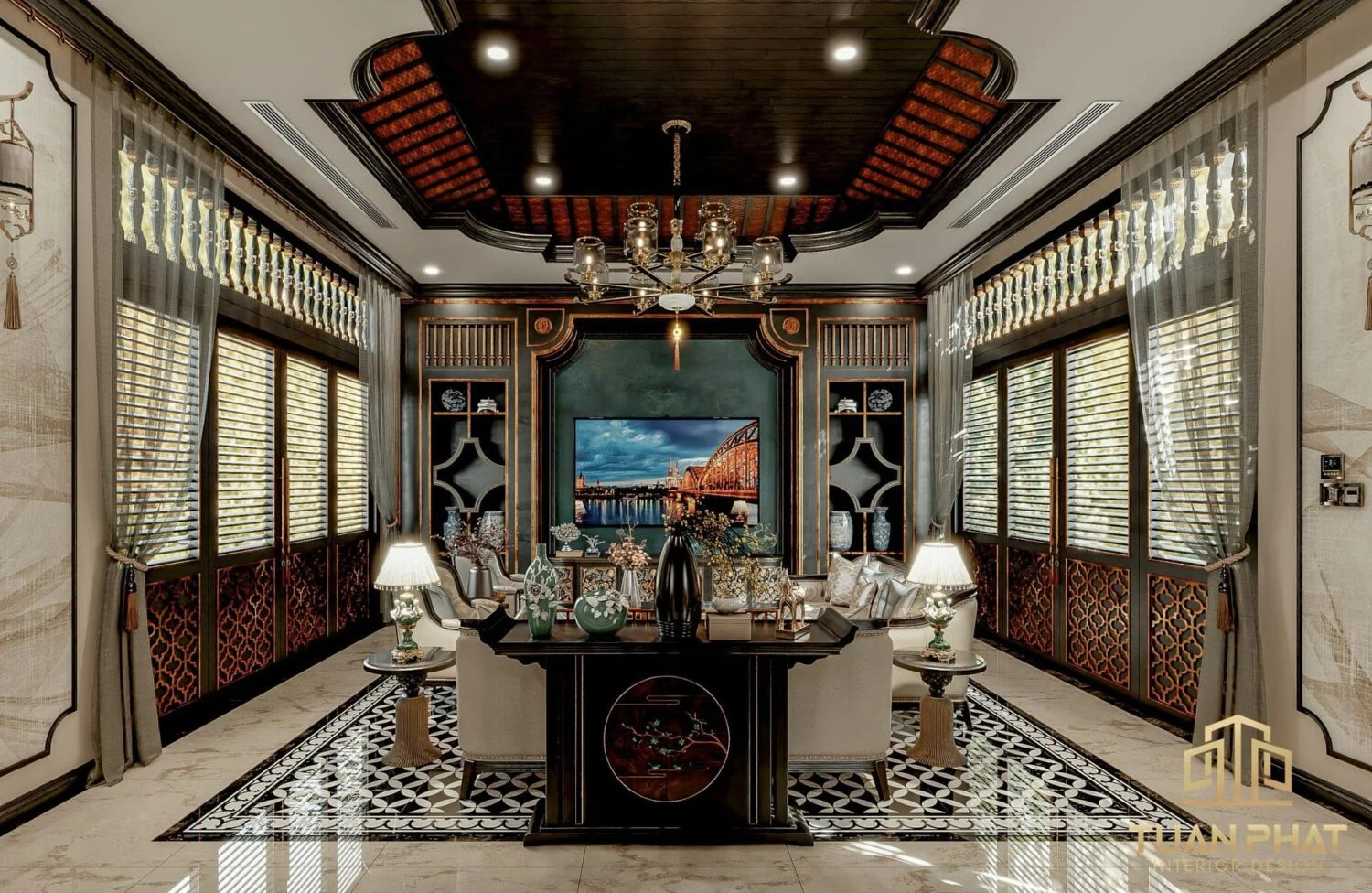 Free SketchUp Models Enscape Indochine Living Room - Dining Room Download ID 218000192 (Dung Nguyen)