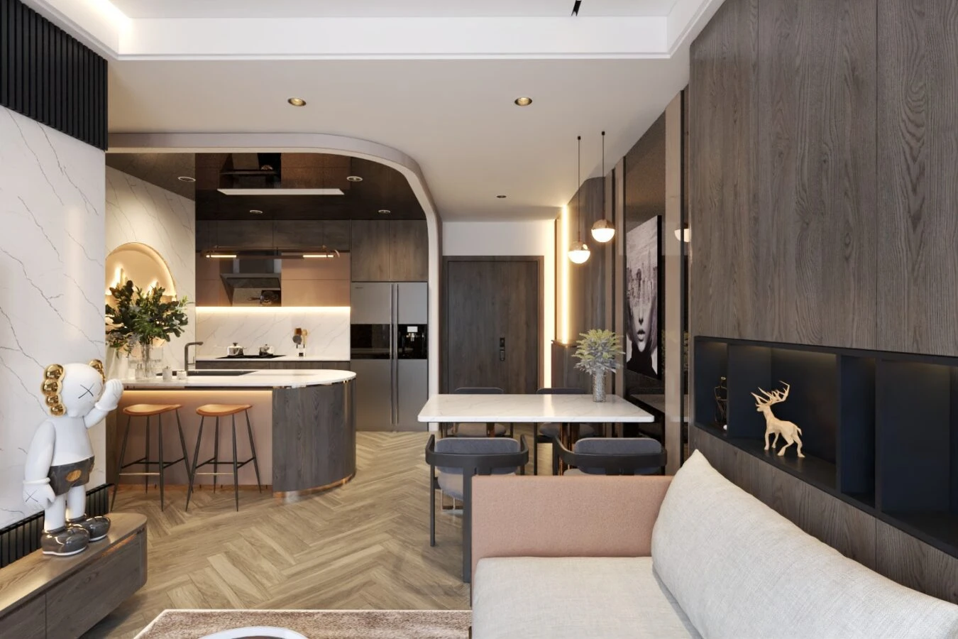 SketchUp Free Free SketchUp Models Vray Modern Living Room - Dining Room Download ID 218000132 (Quoc Anh)