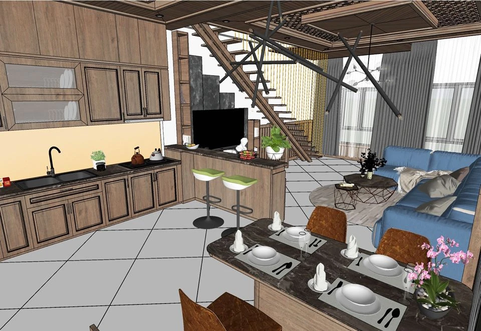 Free Sketchup Scene Modern Living Room And Dining Room Vray Download ID 218000025 (Hoang Ka)