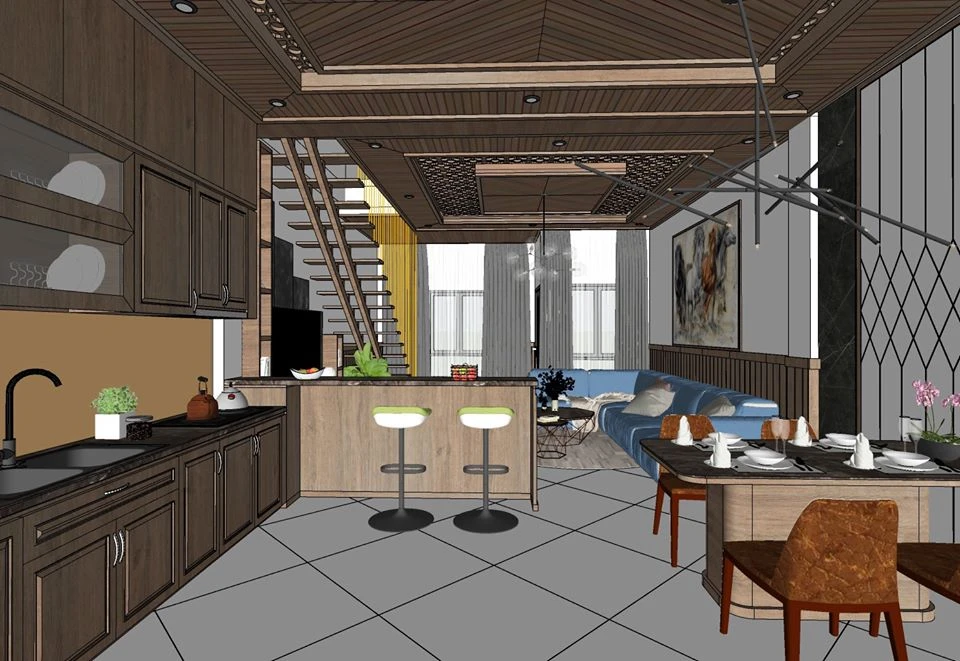 Free Sketchup Scene Modern Living Room And Dining Room Vray Download ID 218000025 (Hoang Ka)