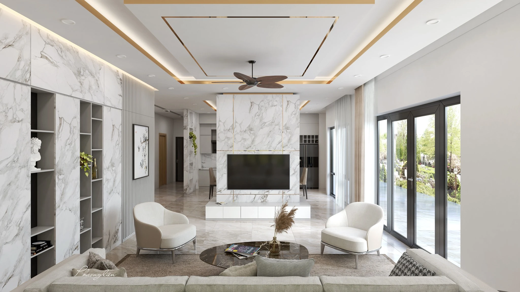 Free Sketchup Scene Modern Living Room And Dining Room Vray Download ID 218000055 (Ph Lien)