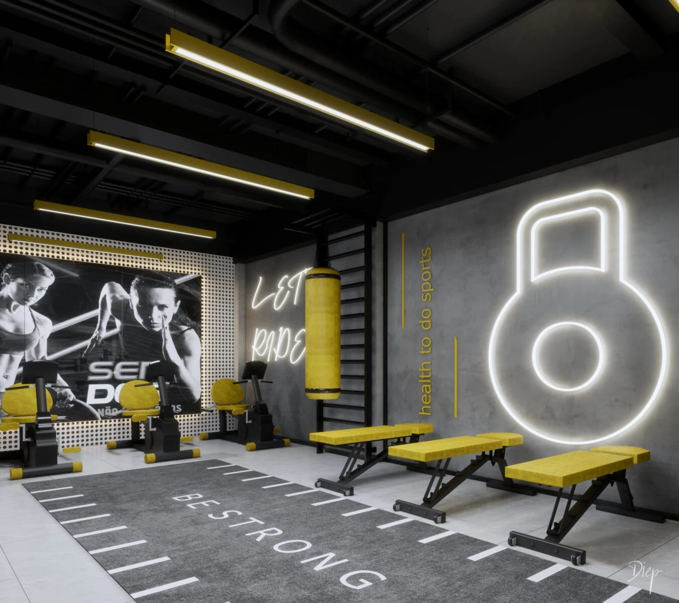 Gym Room 3D Model Free Download SketchUp Enscape Modern ID 211000036 (Nguyen Duy Diep)