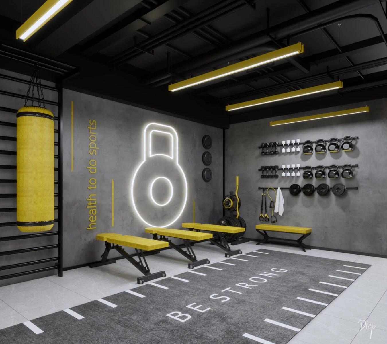 Gym Room 3D Model Free Download SketchUp Enscape Modern ID 211000036 (Nguyen Duy Diep)