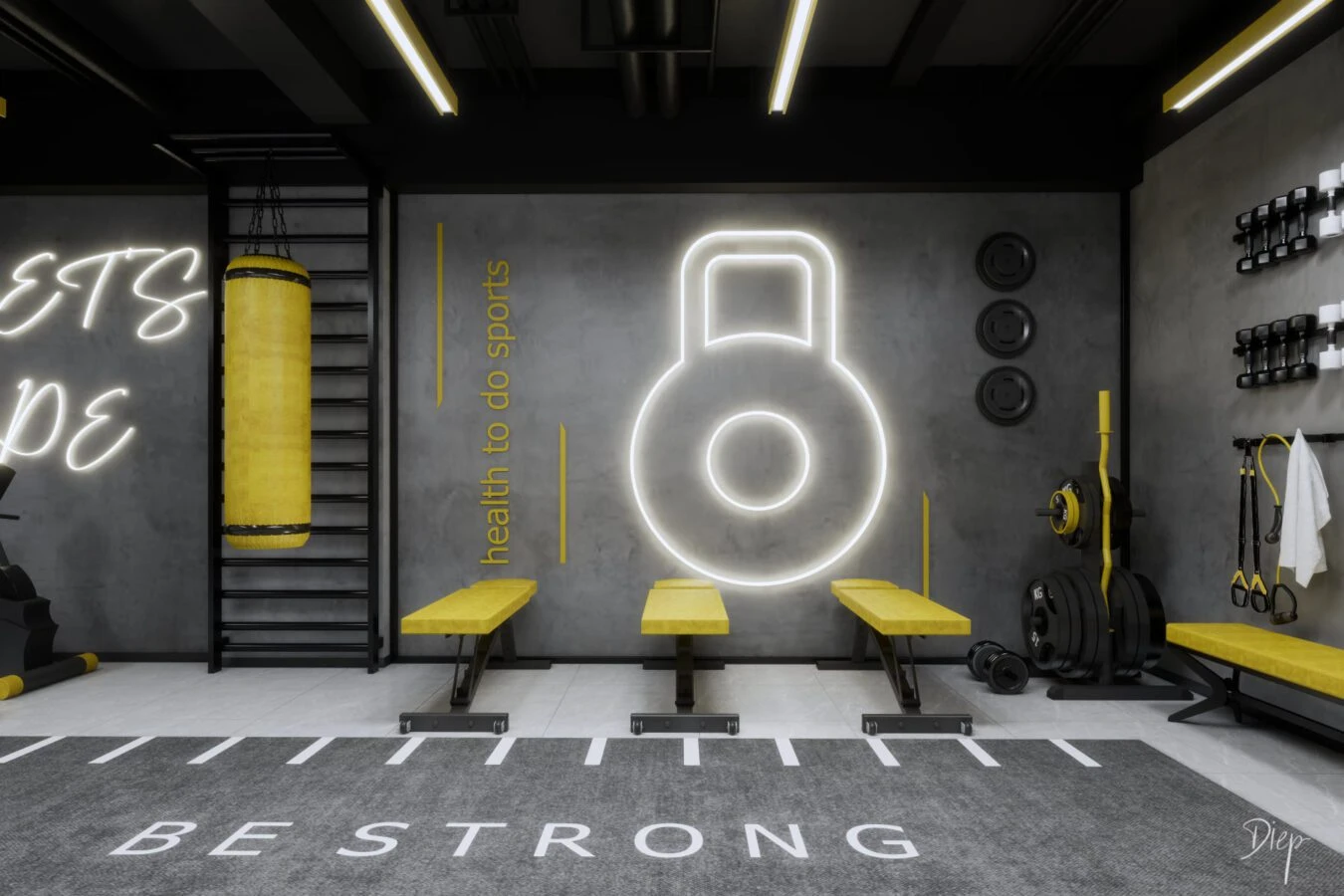 Gym Room 3D Model Free Download SketchUp Enscape Modern ID 211000036 (Nguyen Duy Diep)