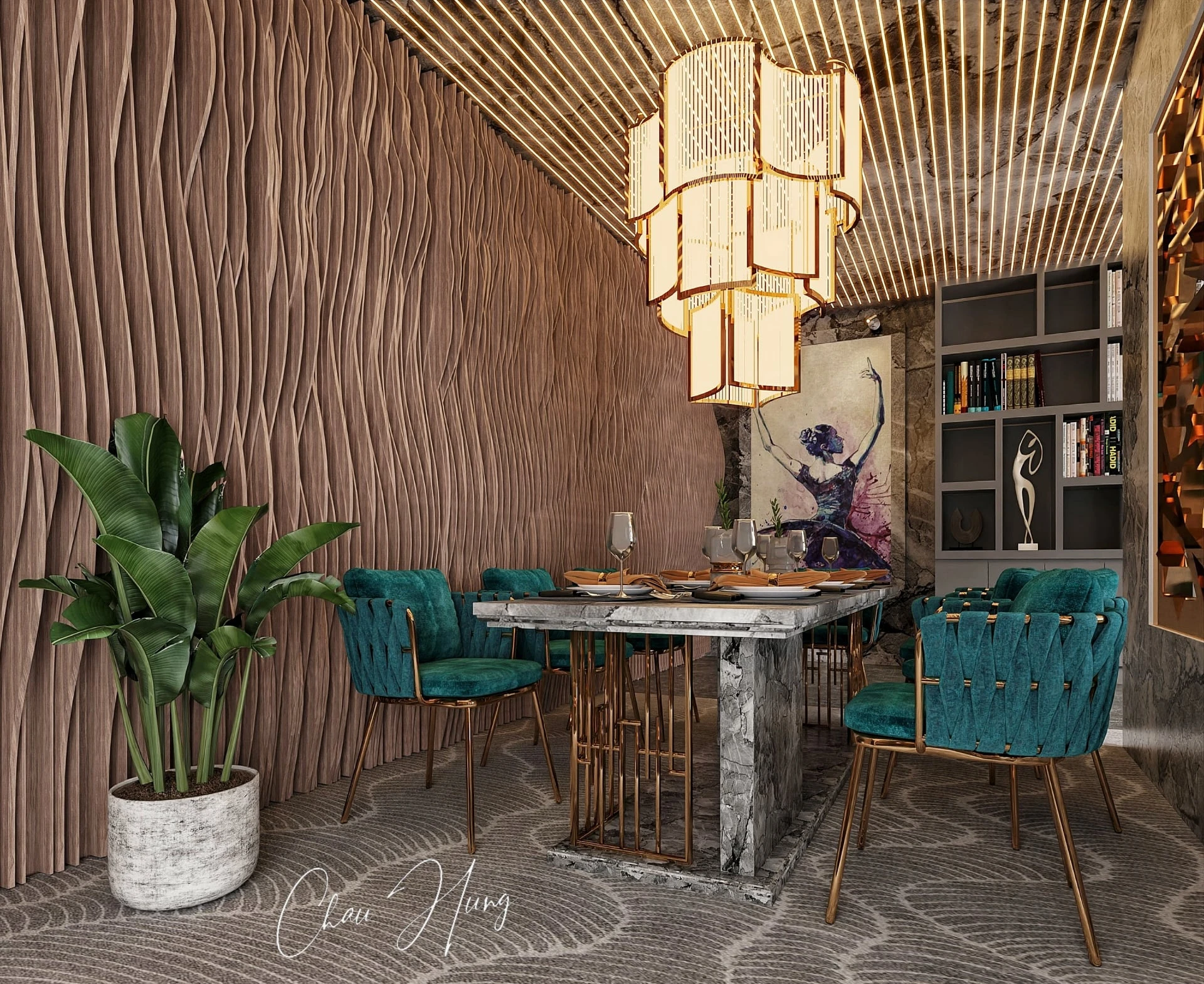 Living Room And Dining Room Free Sketchup Scene Vray Modern Download ID 218000065 (Quoc Trung)