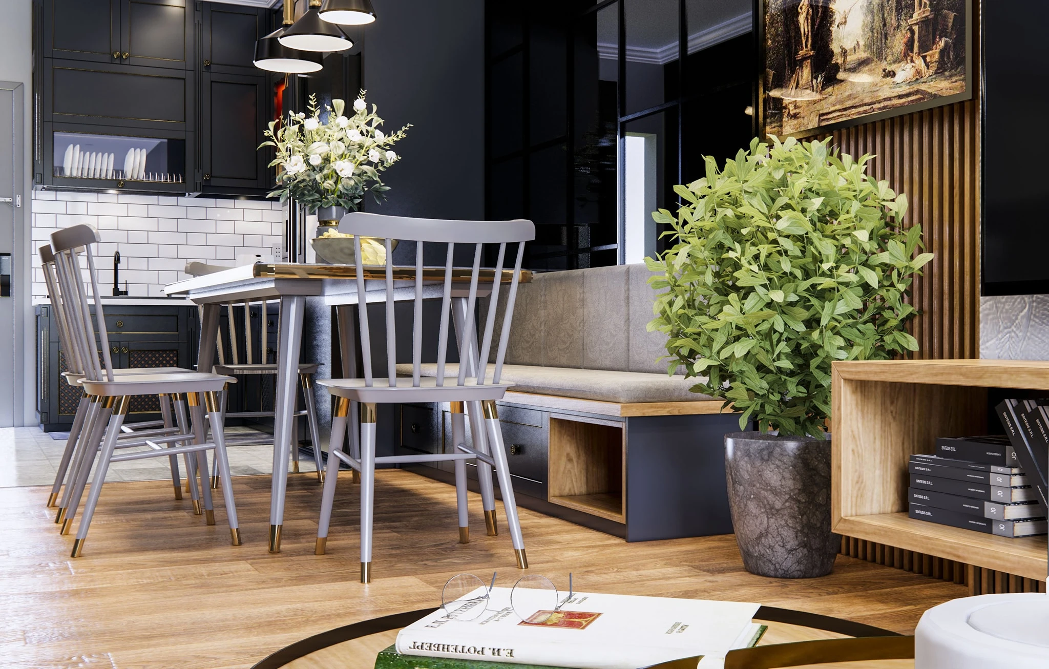 Living Room And Dining Room Sketchup Model Download Enscape Modern Free ID 218000077 (Tran Phuc Loc)