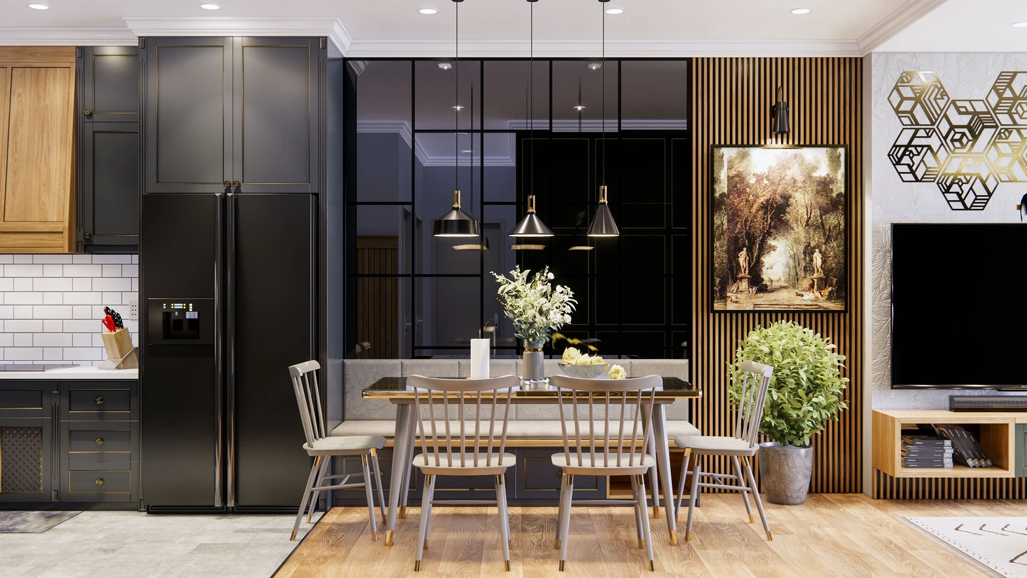 Living Room And Dining Room Sketchup Model Download Enscape Modern Free ID 218000077 (Tran Phuc Loc)