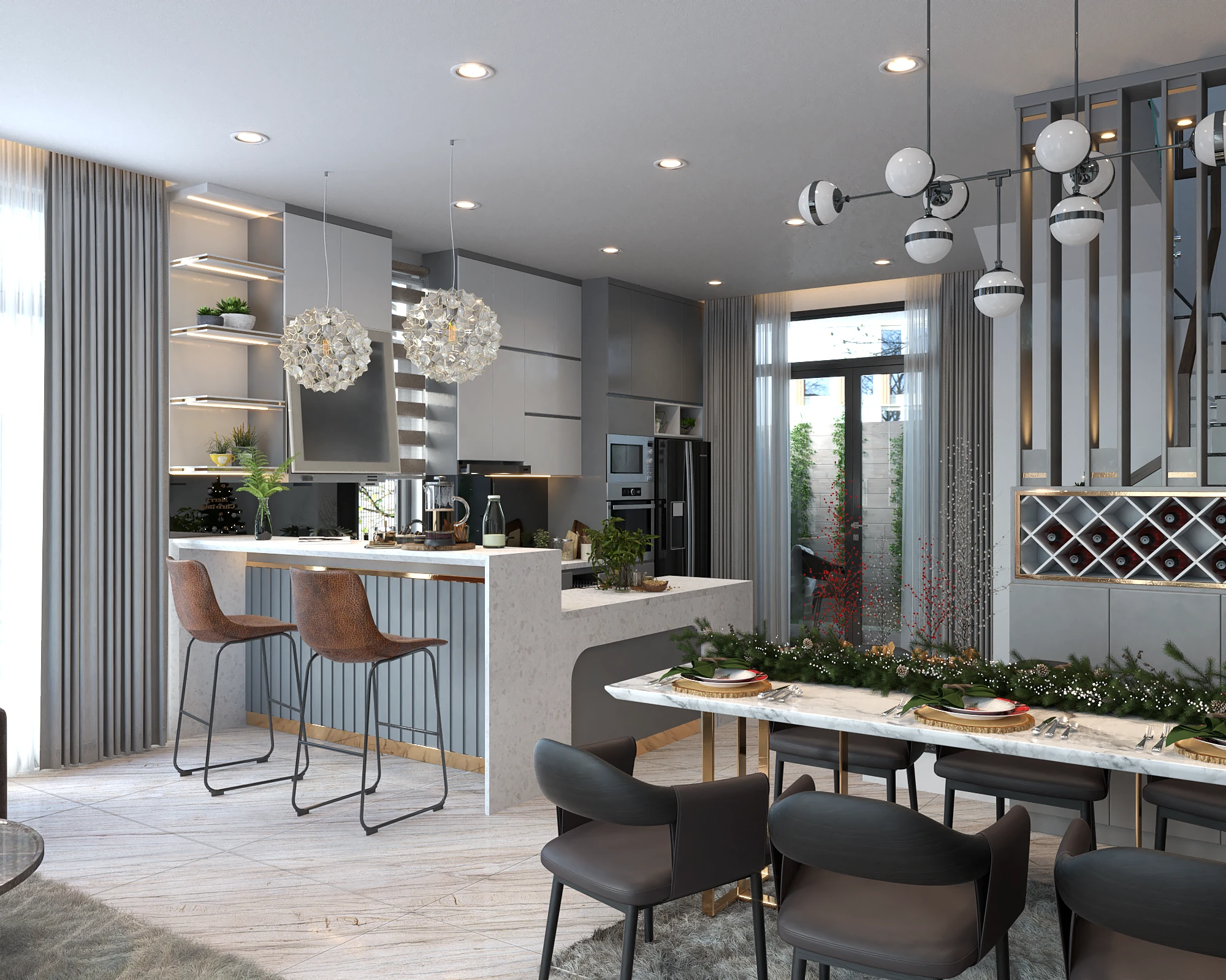 Living Room And Dining Room Sketchup Scene Free Download Vray Modern ID 218000059 (Dinh Bao)