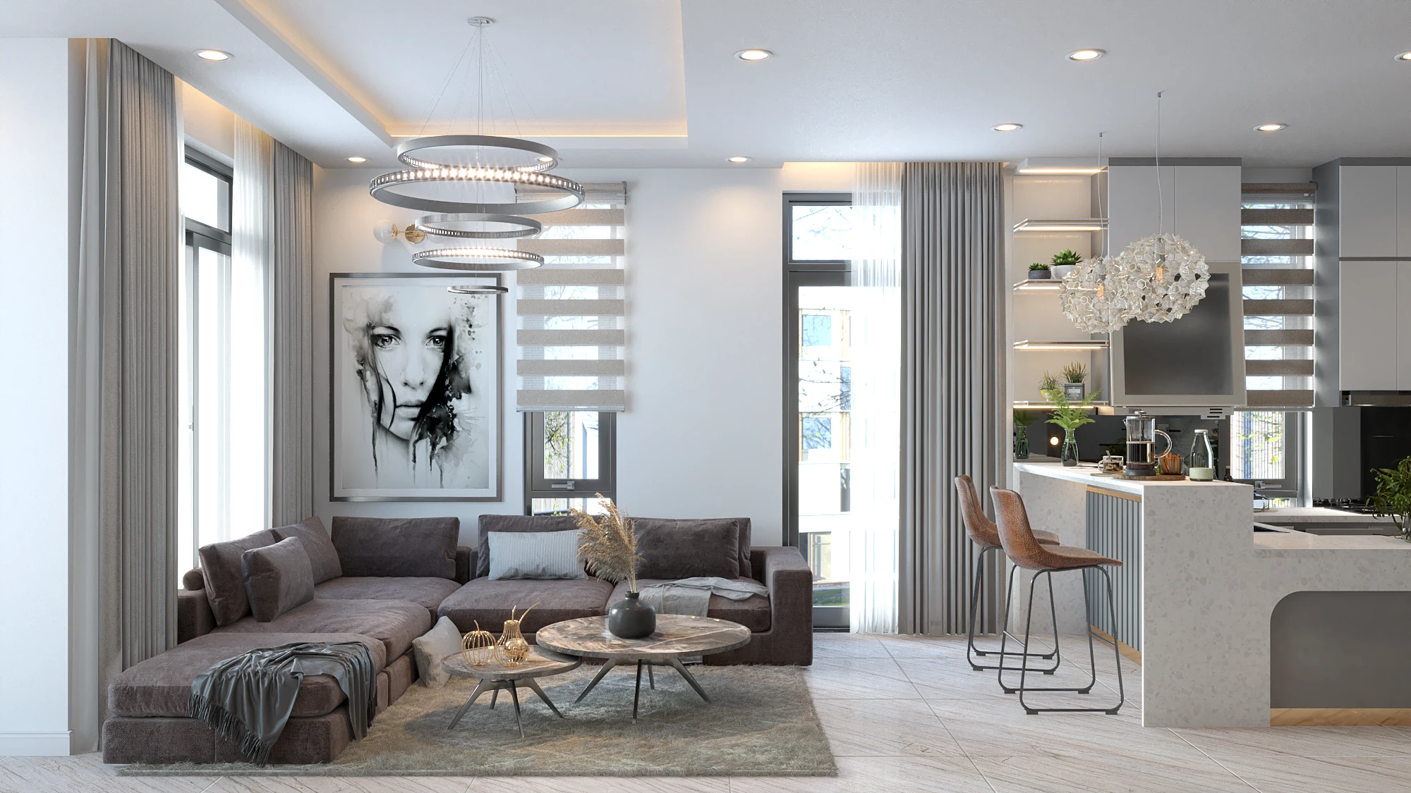 Living Room And Dining Room Sketchup Scene Free Download Vray Modern ID 218000059 (Dinh Bao)