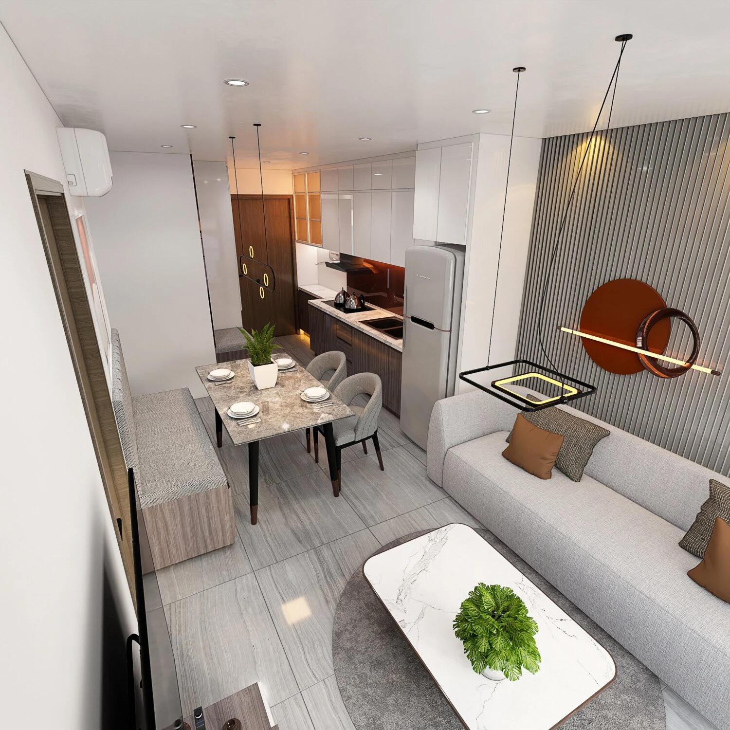 Living Room - Dining Room 3D Model Free Download SketchUp Enscape Modern ID 218000145 (Tran Huy)