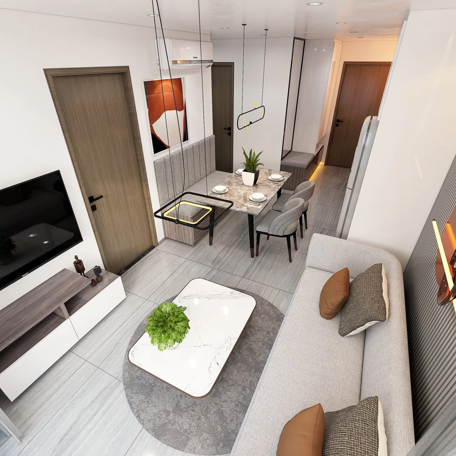 Living Room - Dining Room 3D Model Free Download SketchUp Enscape Modern ID 218000145 (Tran Huy)