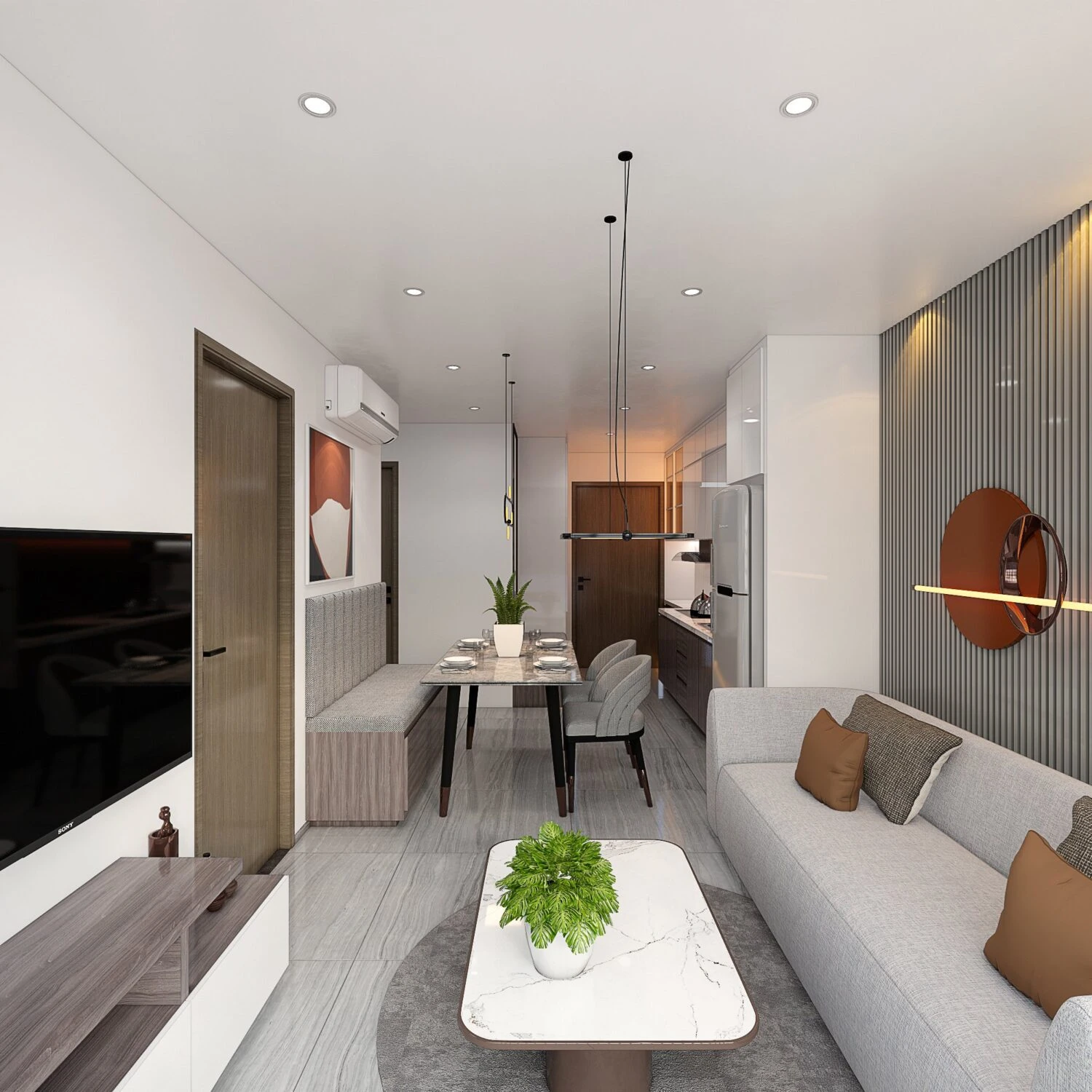 Living Room - Dining Room 3D Model Free Download SketchUp Enscape Modern ID 218000145 (Tran Huy)