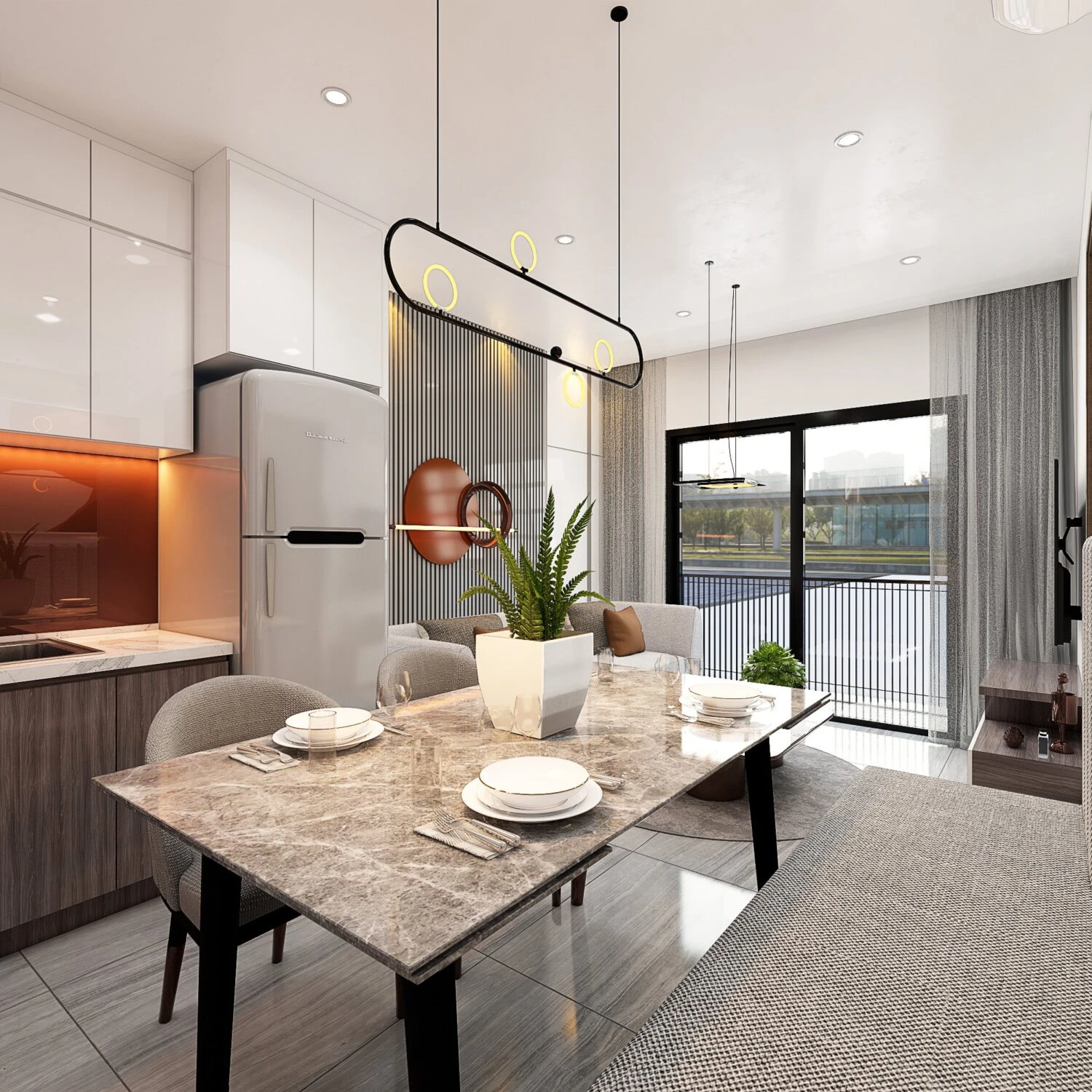 Living Room - Dining Room 3D Model Free Download SketchUp Enscape Modern ID 218000145 (Tran Huy)