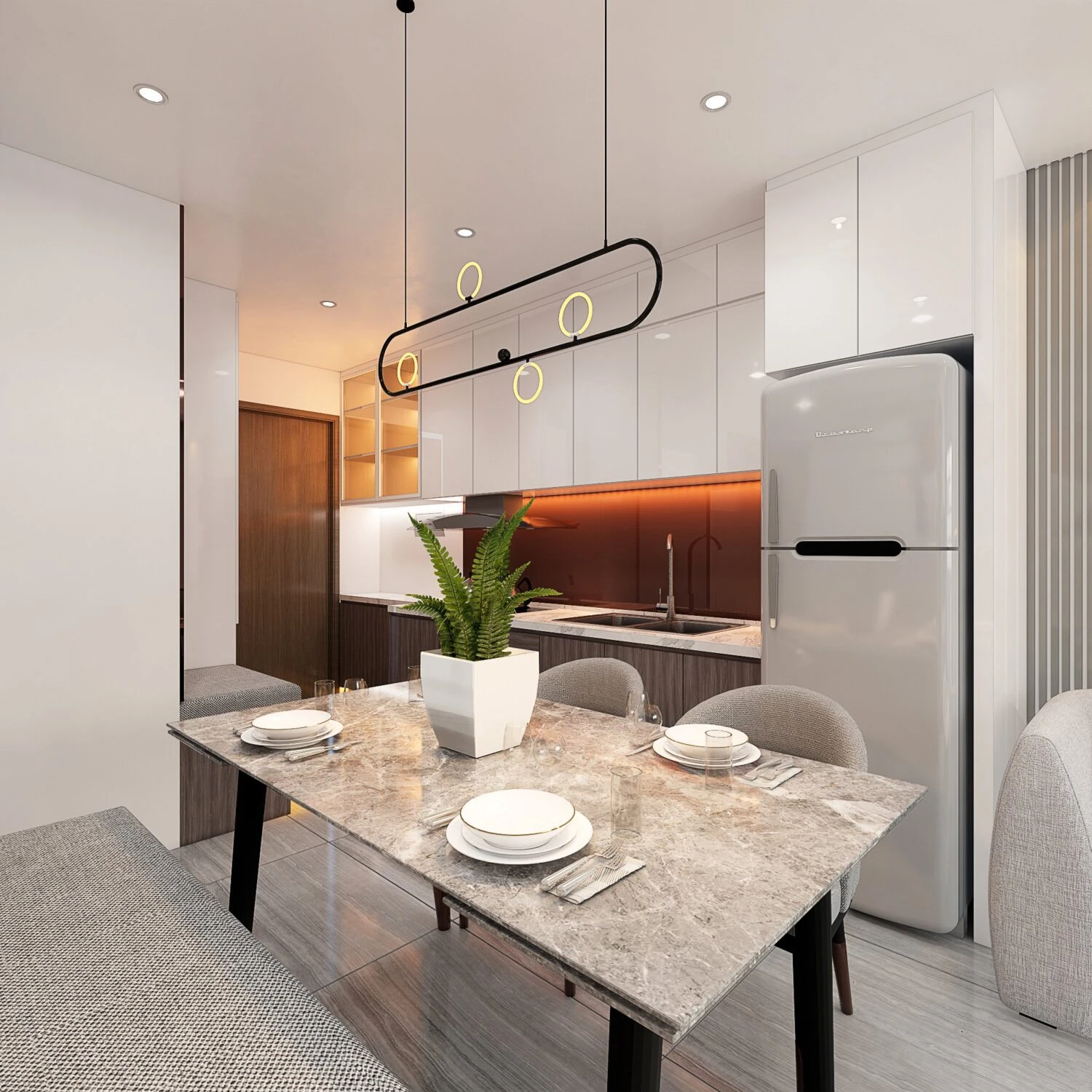 Living Room - Dining Room 3D Model Free Download SketchUp Enscape Modern ID 218000145 (Tran Huy)