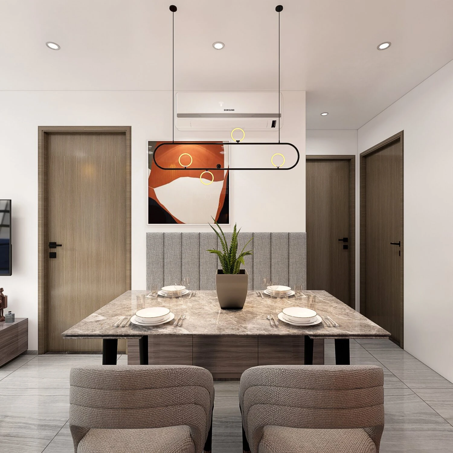 Living Room - Dining Room 3D Model Free Download SketchUp Enscape Modern ID 218000145 (Tran Huy)