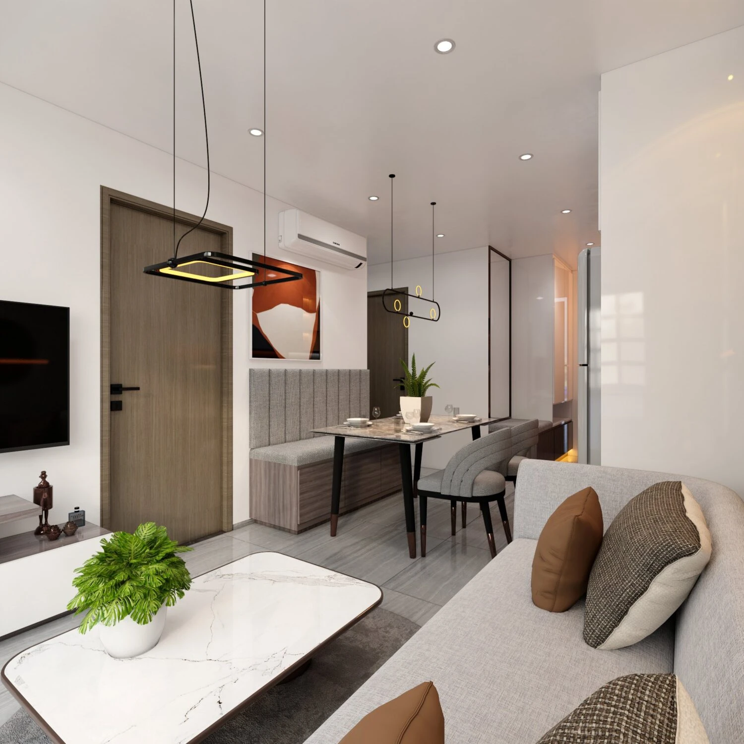 Living Room - Dining Room 3D Model Free Download SketchUp Enscape Modern ID 218000145 (Tran Huy)