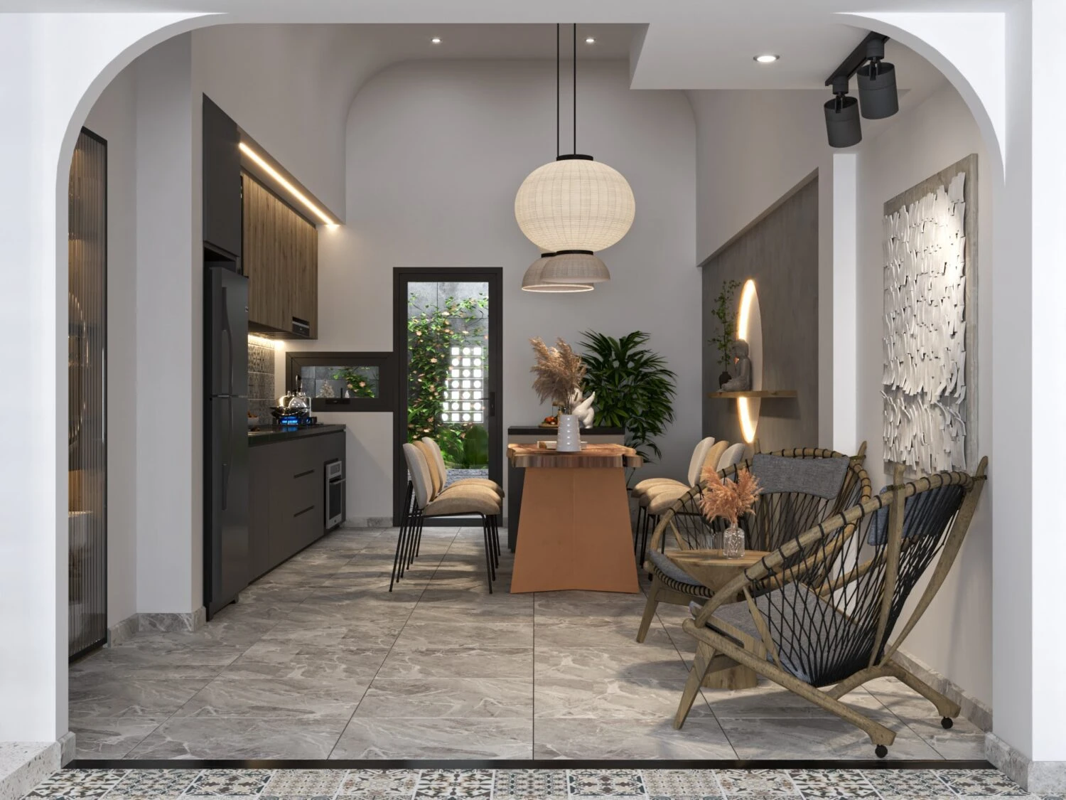 SketchUp Free Living Room - Dining Room 3D Model Free Download SketchUp Vray Modern ID 218000175 (Cao Ba Trinh)