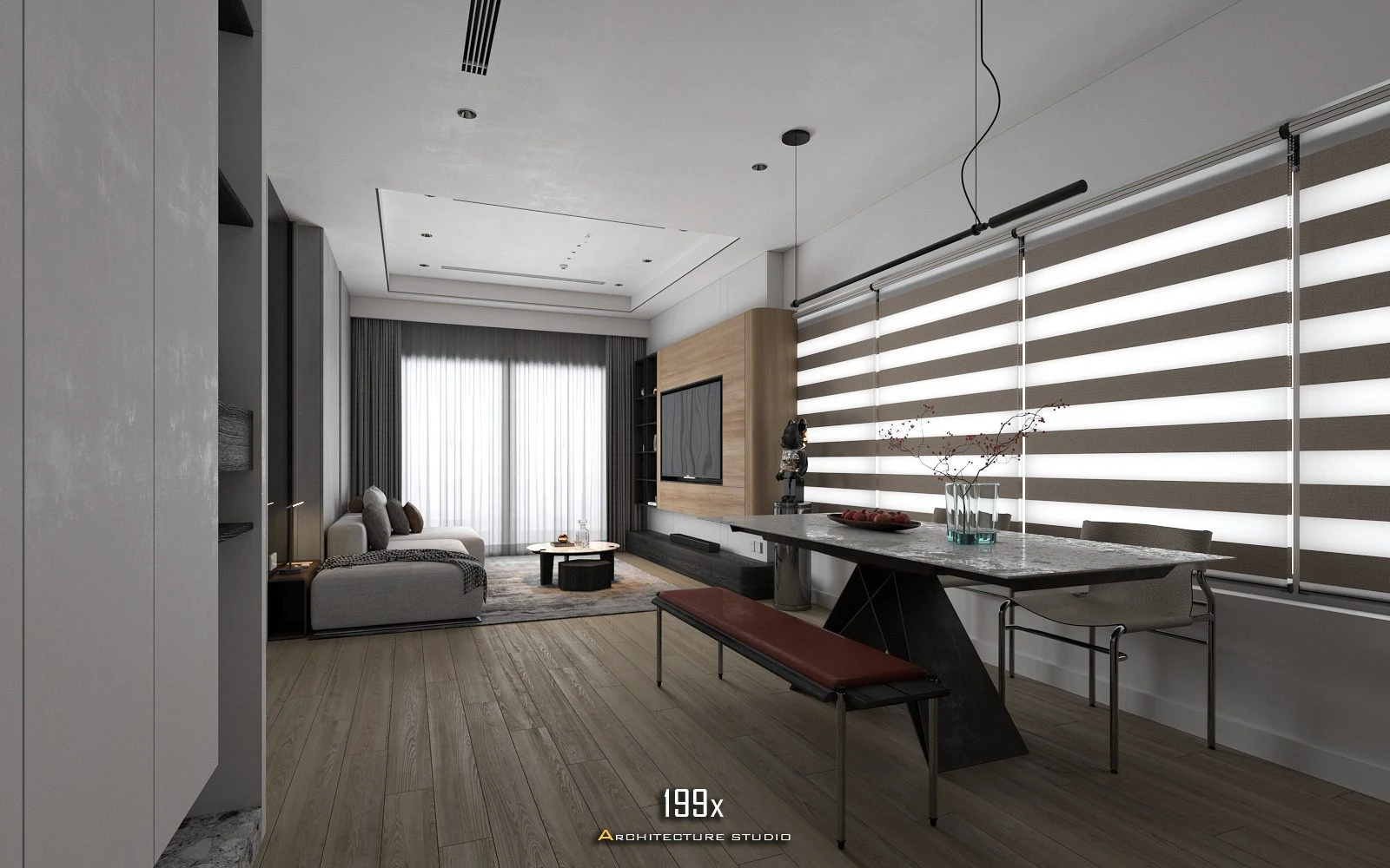 Living Room - Dining Room 3D Model Free Download SketchUp Vray Modern ID 218000205 (My Hong Vu)