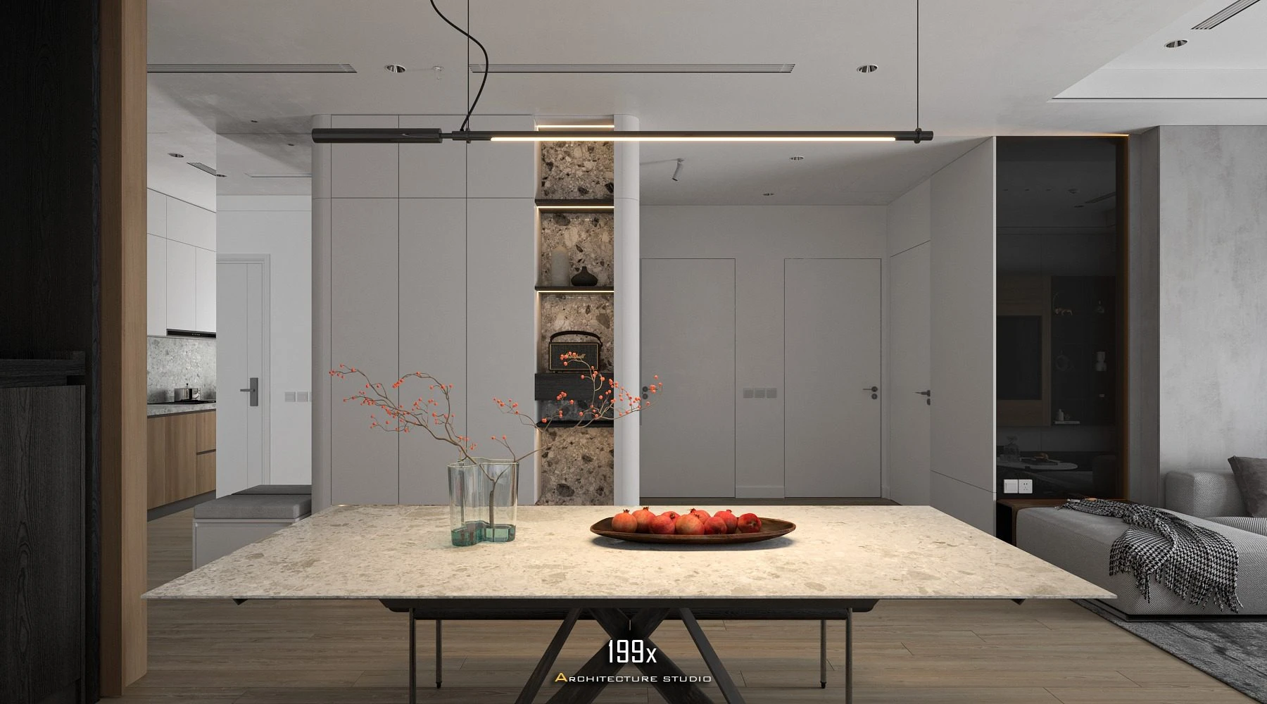 Living Room - Dining Room 3D Model Free Download SketchUp Vray Modern ID 218000205 (My Hong Vu)