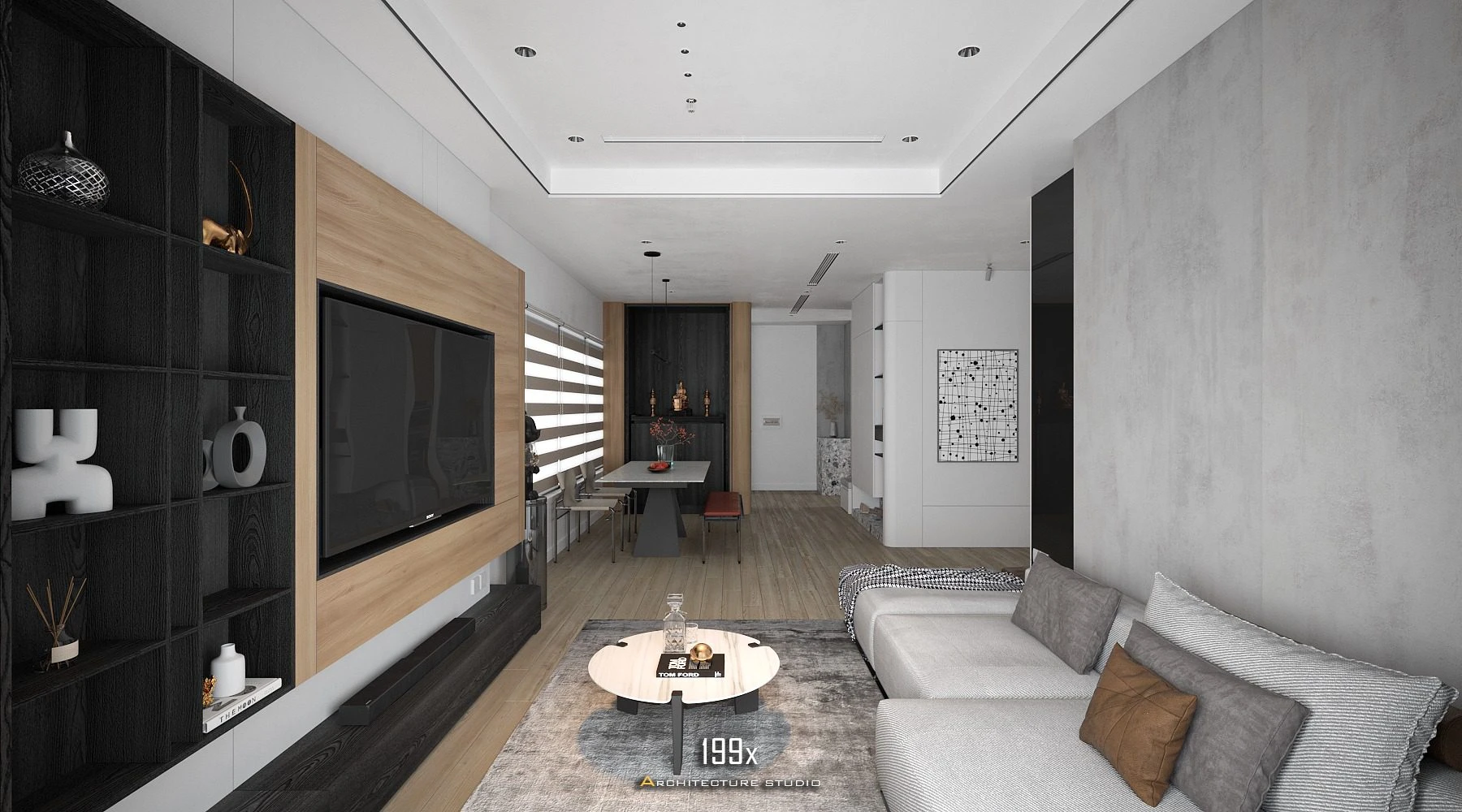 Living Room - Dining Room 3D Model Free Download SketchUp Vray Modern ID 218000205 (My Hong Vu)