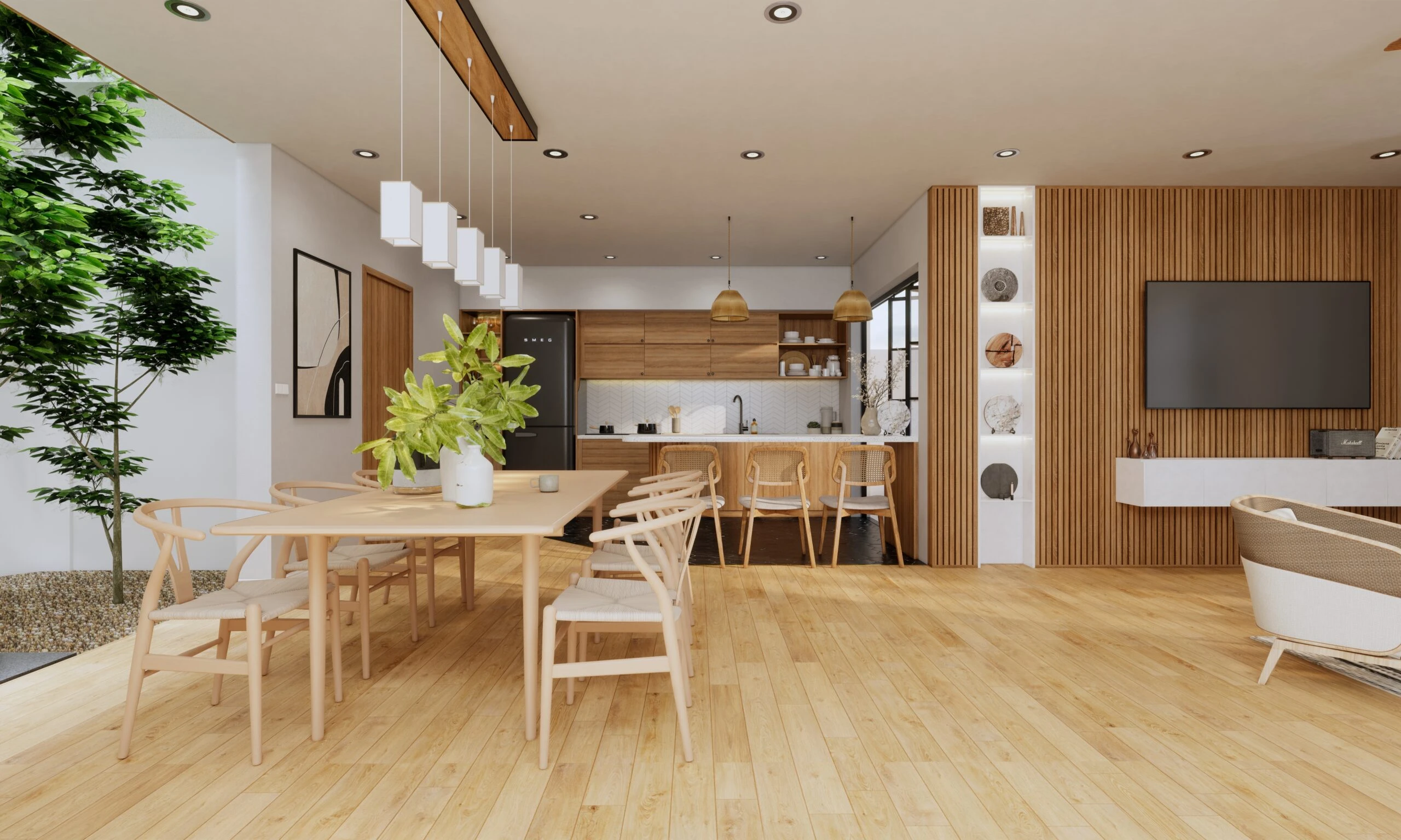 Living Room - Dining Room Modern Enscape 3D Model Free Download SketchUp ID 218000215 (Quan Nguyen)